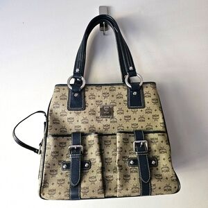 MCM Beige and Navy Tote Bag